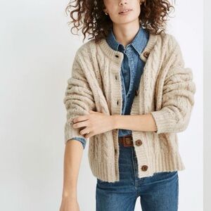 Madewell Pointelle Cable Cardigan Sweater Cream Powder Italian yarn oversize fit
